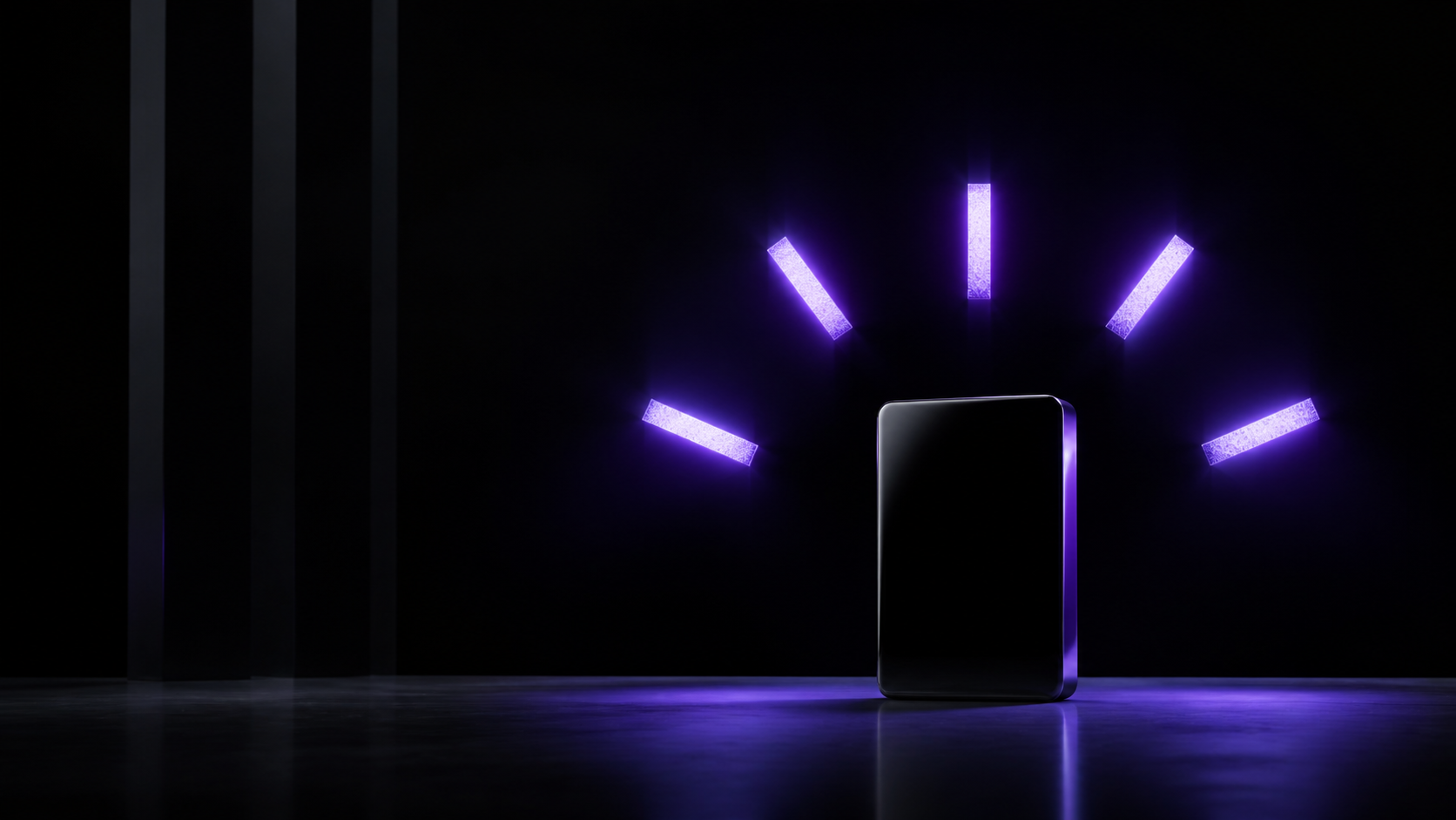Five ultraviolet light segments concentrating attention around one focused work block.