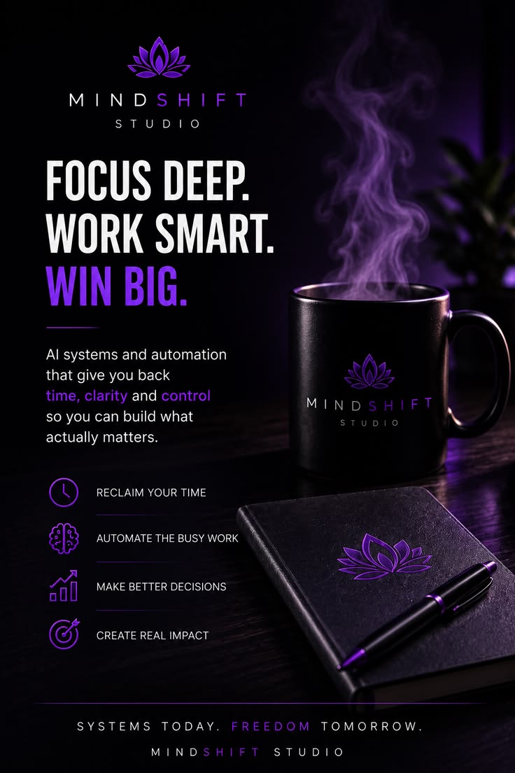 MindShift Studio dark notebook image reading Focus Deep Work Smart for an article about creator focus systems.