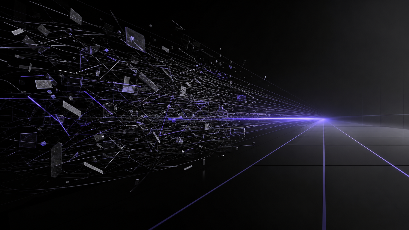 Fragmented lines resolving into an ordered path, representing mental clutter becoming clarity