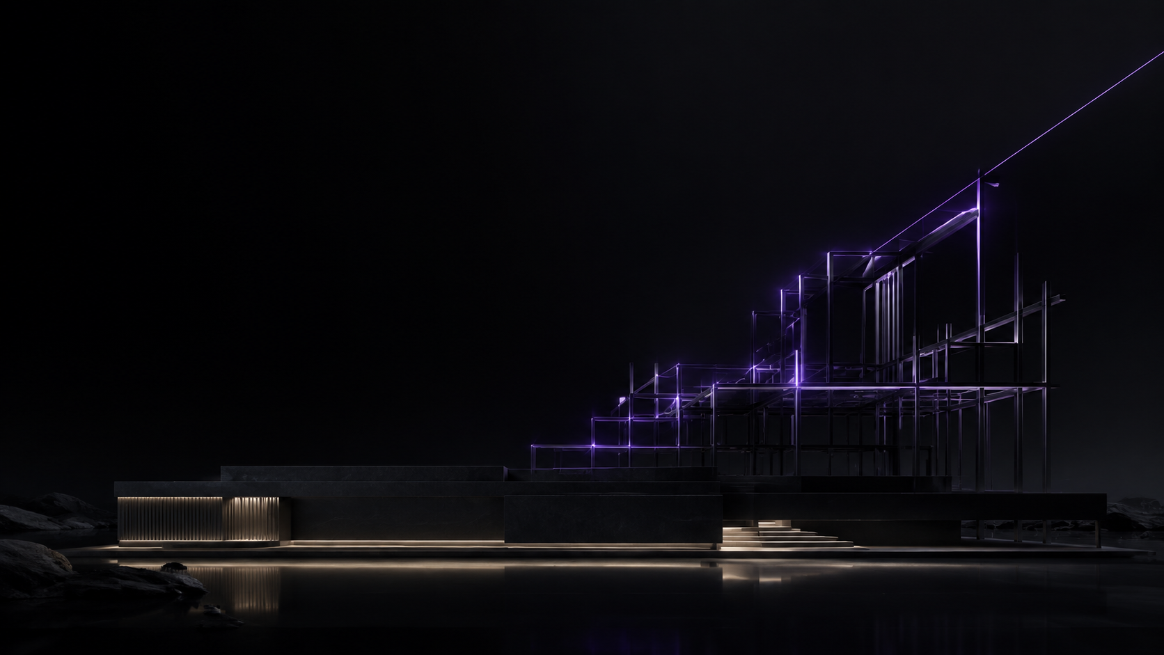 A stable black foundation transitioning into an illuminated architectural framework for rebuilding your life