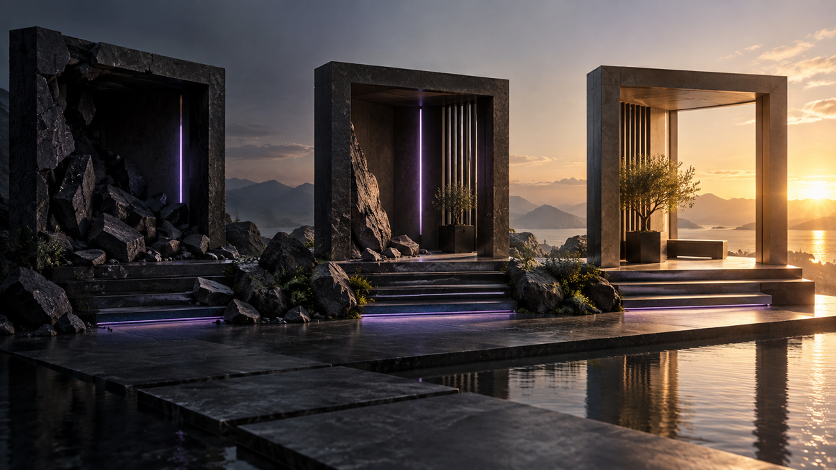 Three progressive stages moving from disruption to a rebuilt foundation