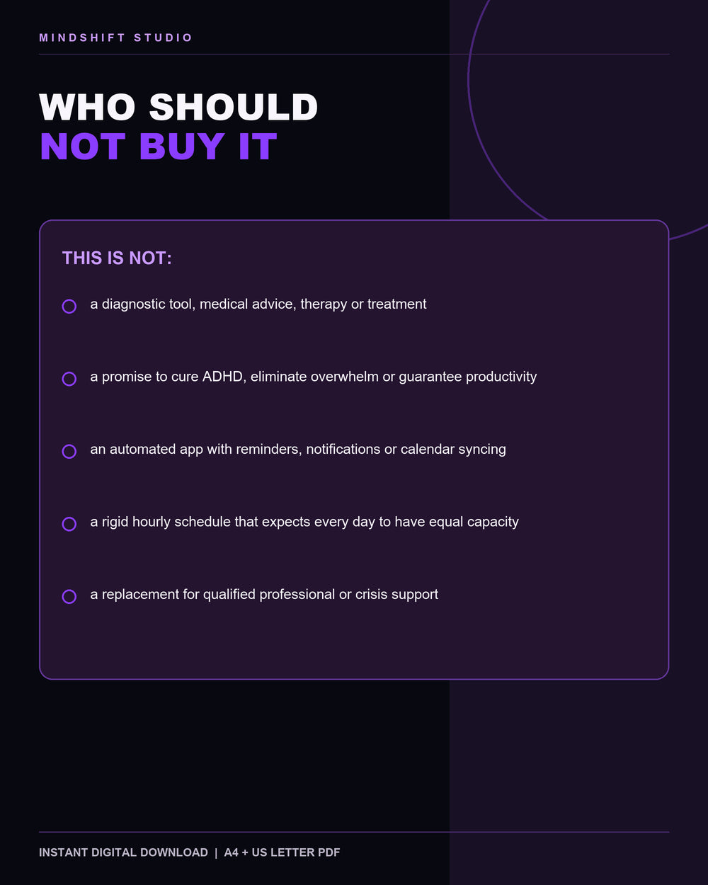 Clear guidance on who should not buy the ADHD-Friendly Daily System.