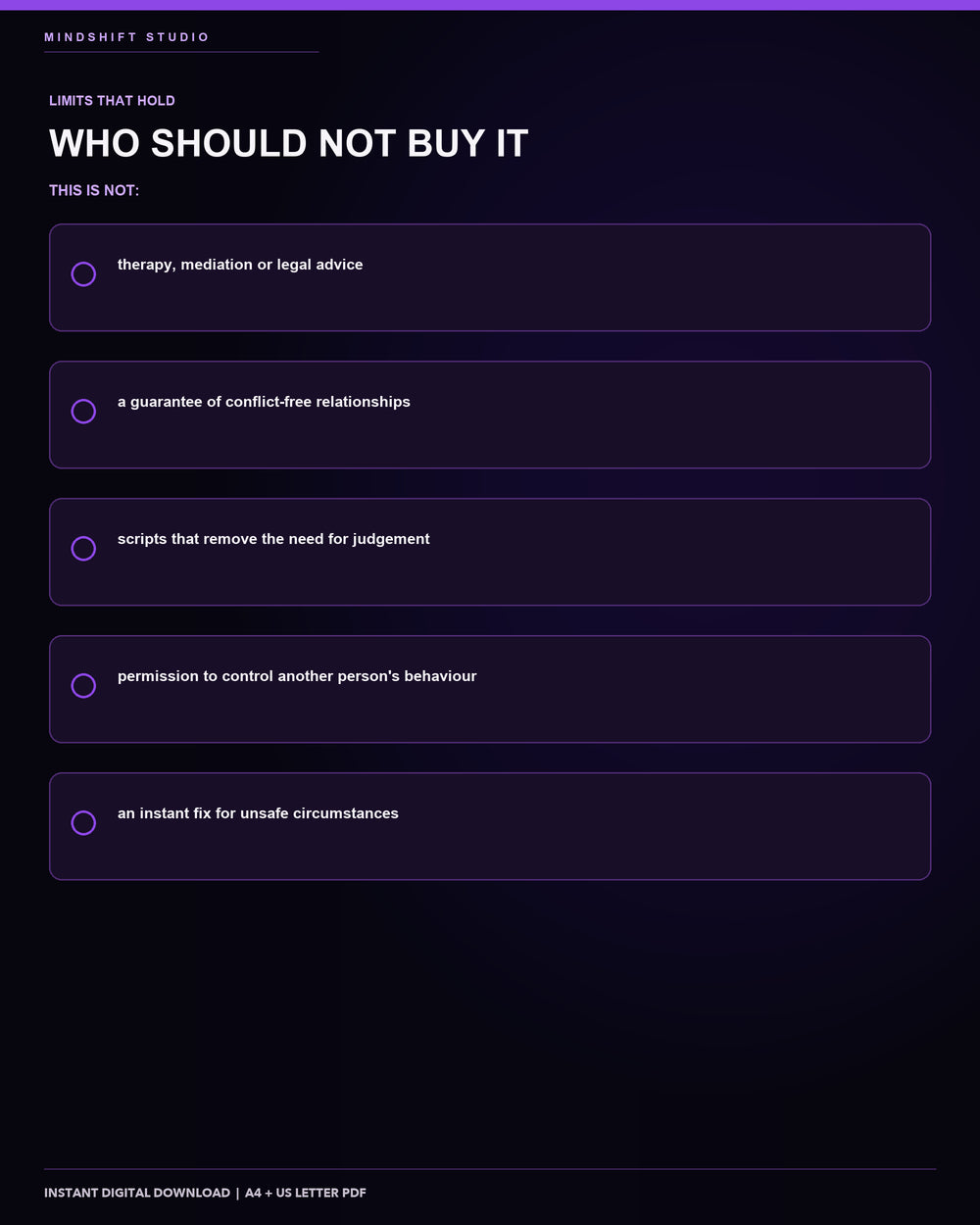 Clear guidance on who should not buy the Boundaries & Self-Leadership Workbook.