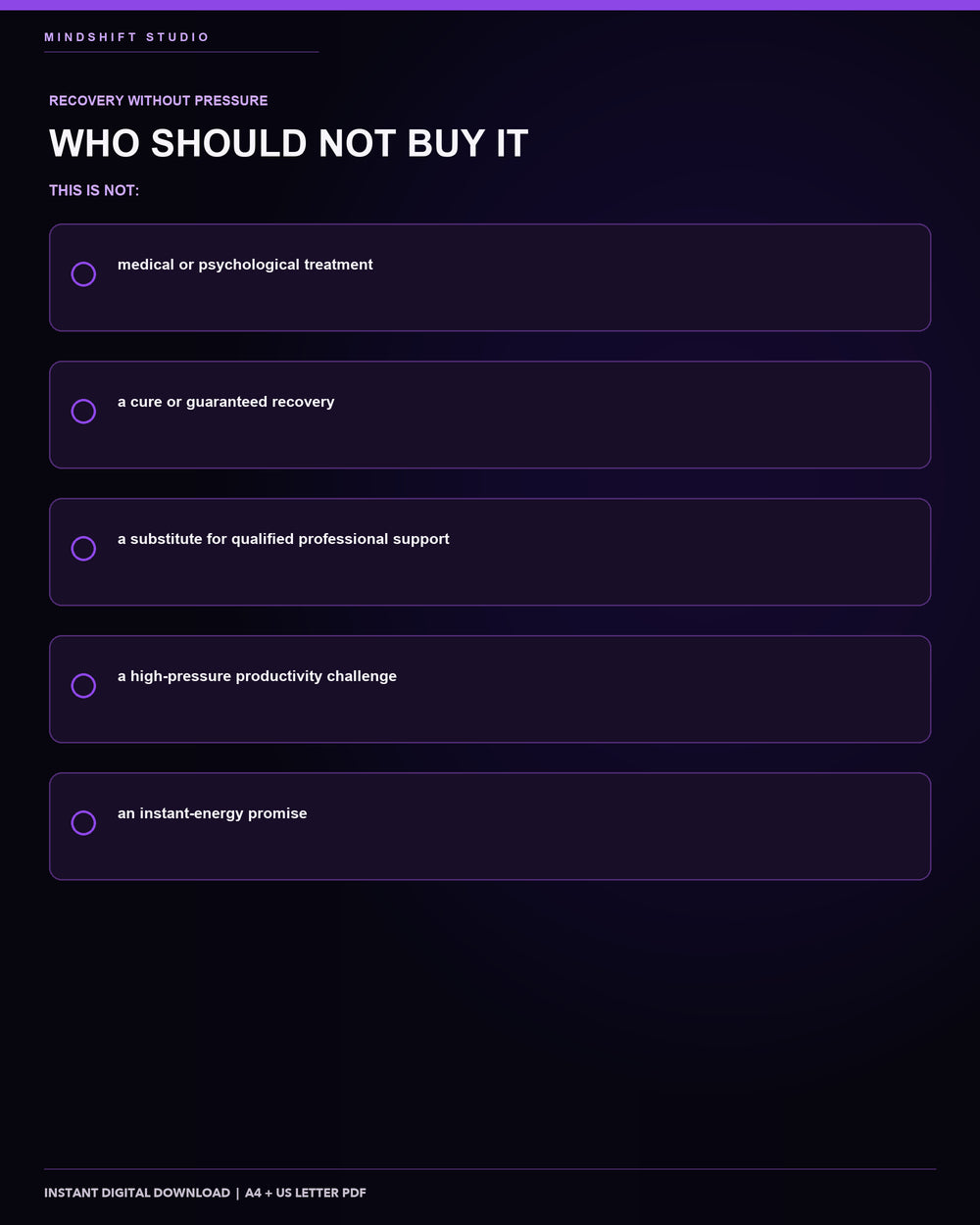 Clear guidance on who should not buy the Burnout Recovery & Energy Rebuild System.