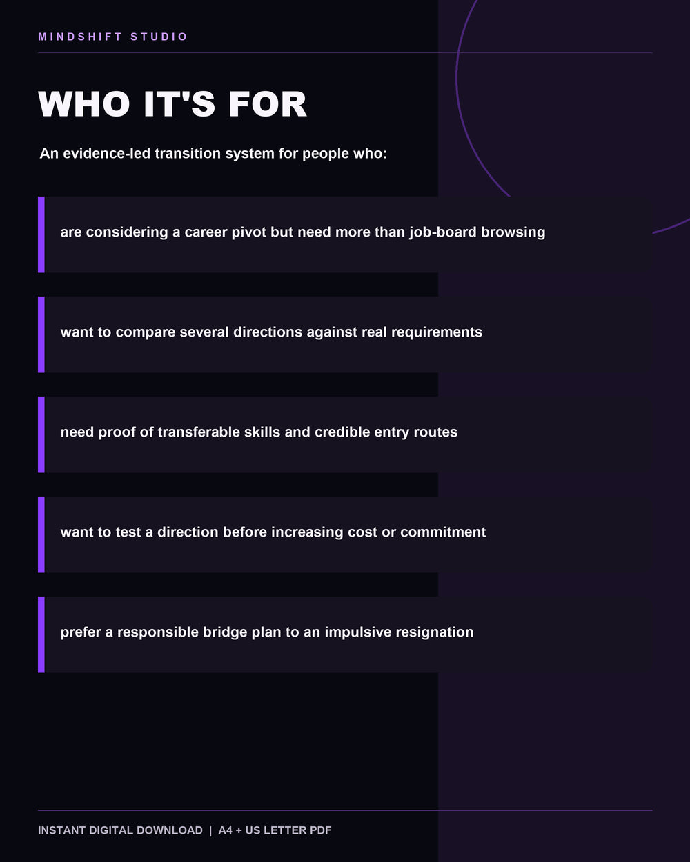 Who the Career Change Workbook is designed to help.