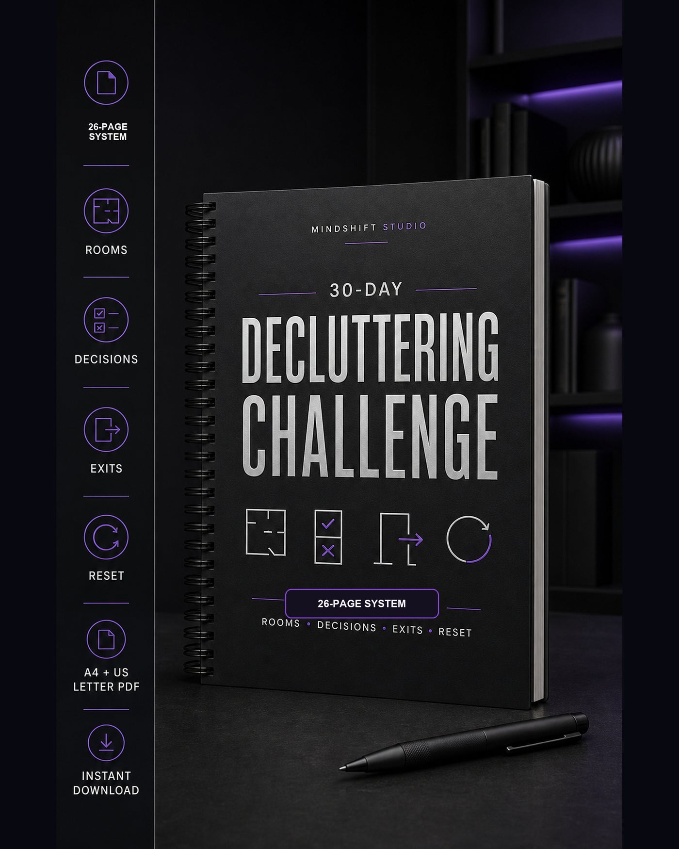 Premium MindShift Studio 30-Day Decluttering Challenge Shopify Edition cover.