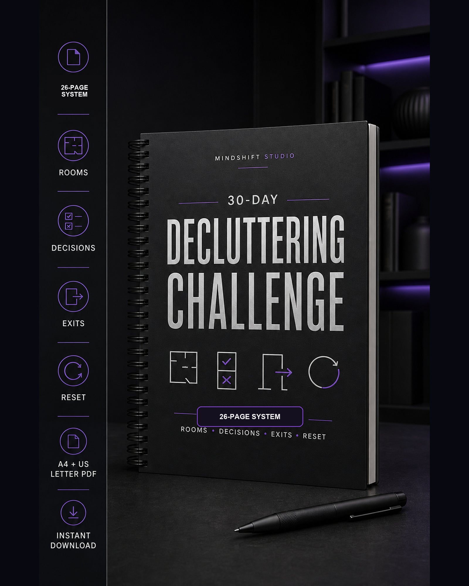 Premium MindShift Studio 30-Day Decluttering Challenge Shopify Edition cover.
