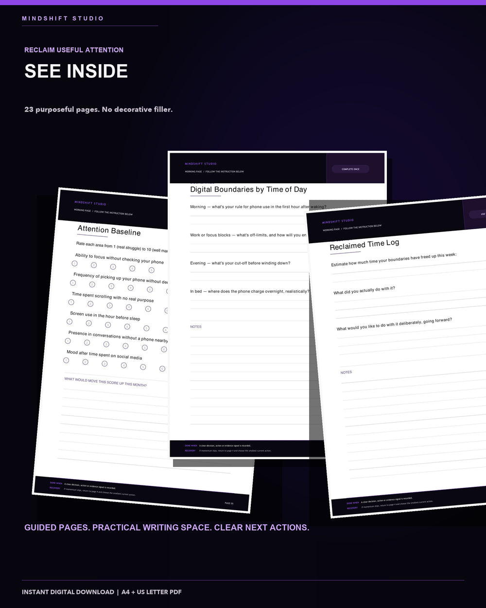 Genuine inside-page previews from the Digital Boundaries & Attention Reset.