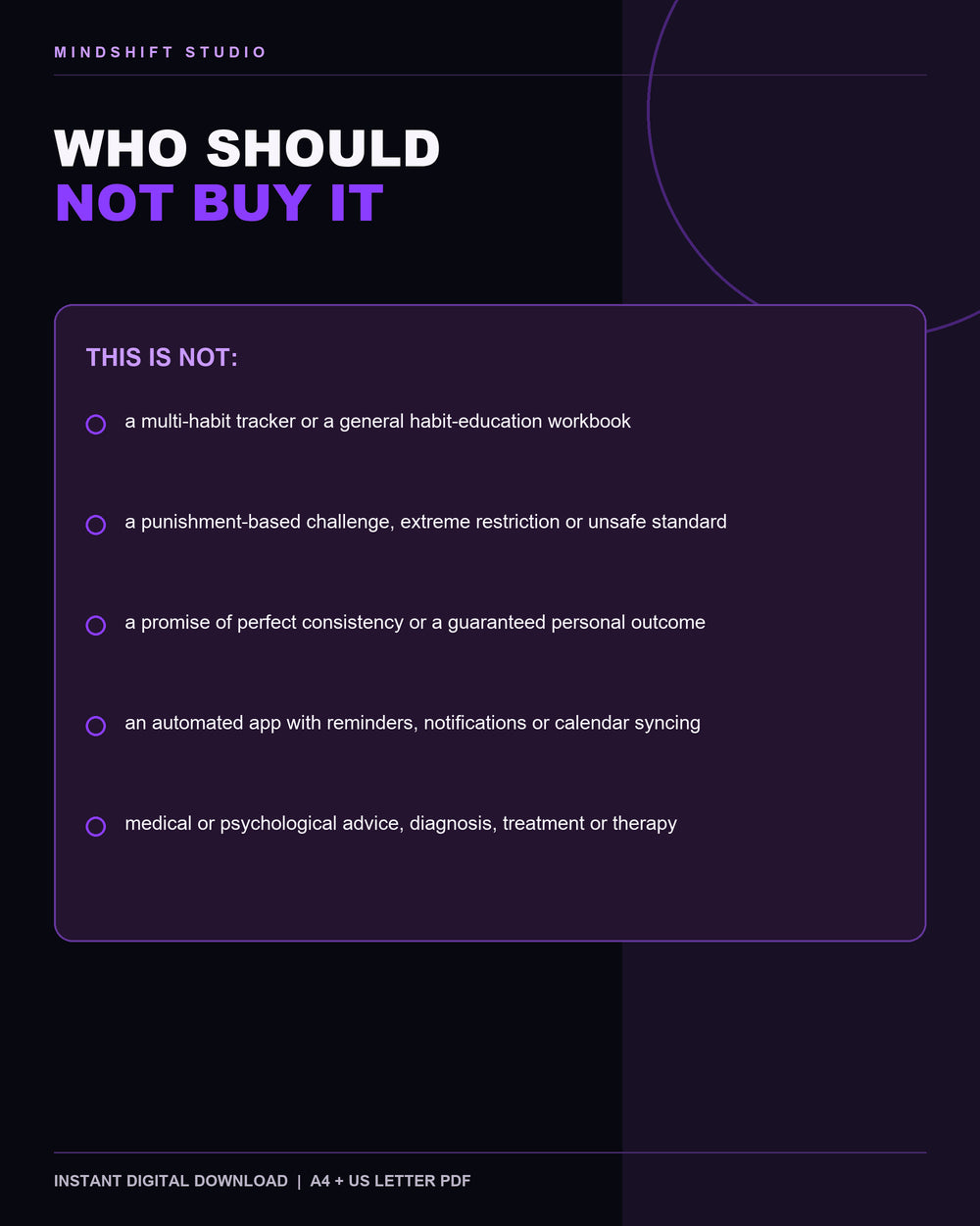 Clear guidance on who should not buy the Discipline Tracker & 30-Day Challenge.