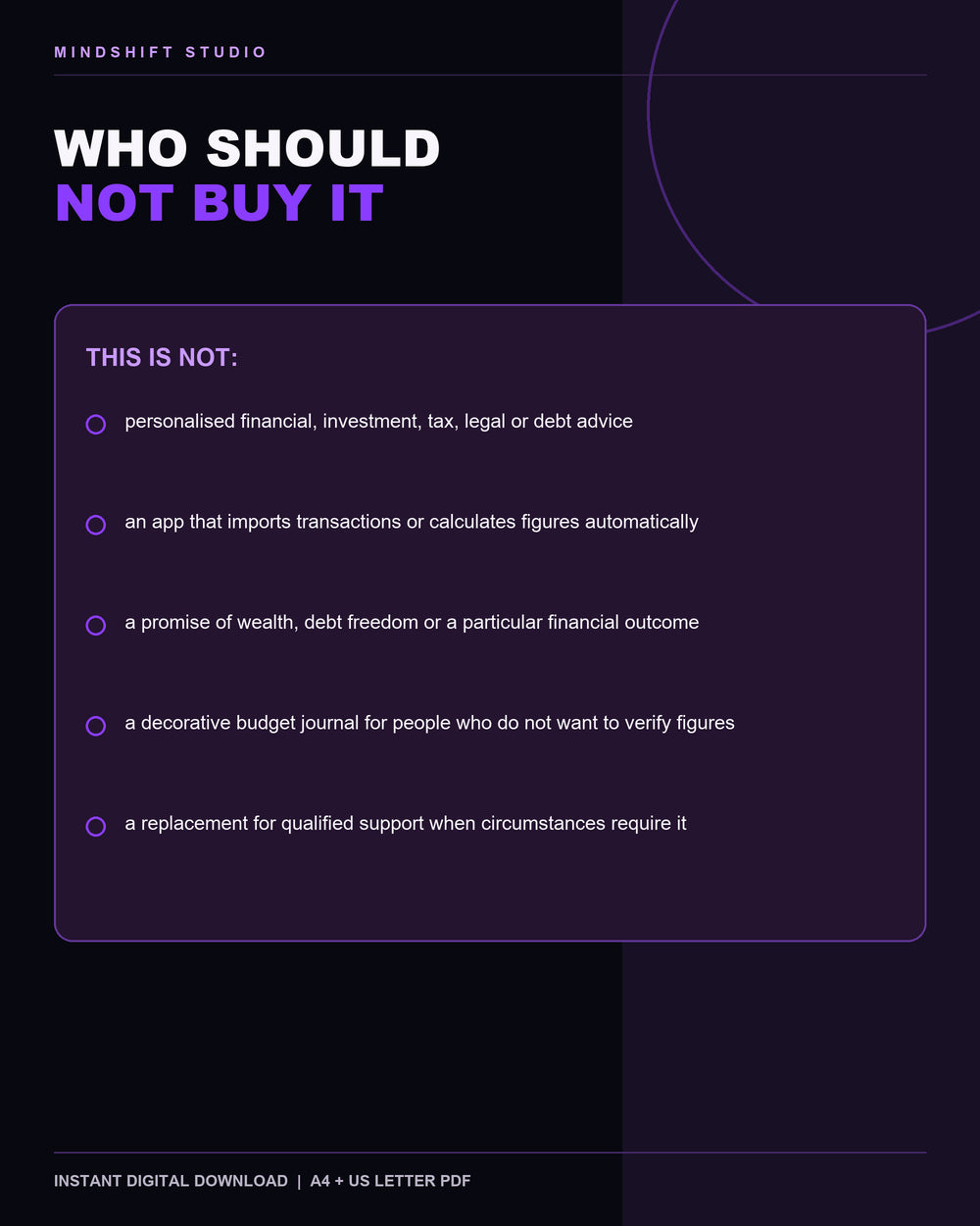 Clear guidance on who should not buy the Financial Operating System.