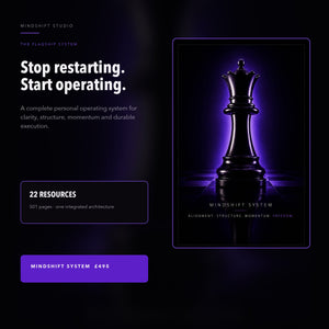 MindShift System flagship personal operating system with 22 resources and premium black and ultraviolet queen artwork.