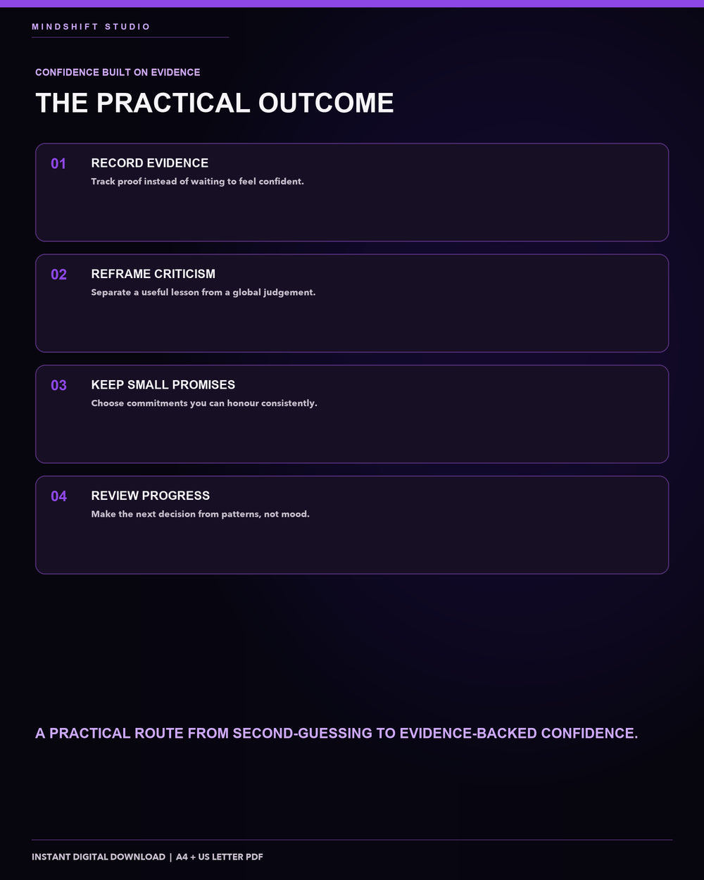Benefits of using the Self-Trust & Confidence Rebuilding Workbook as a structured operating tool.