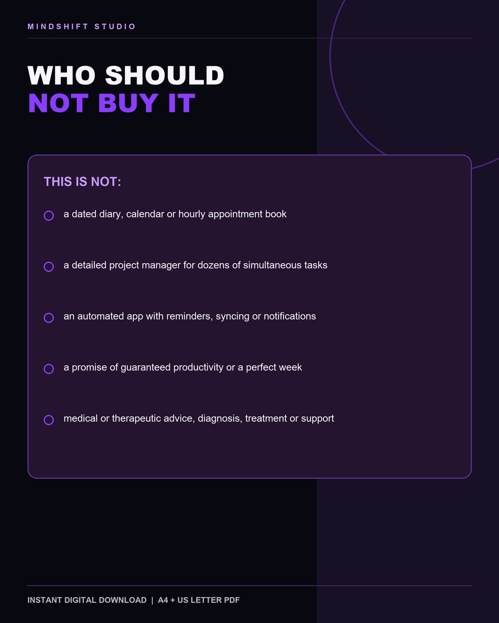 Clear guidance on who should not buy the Weekly Reset Planner.